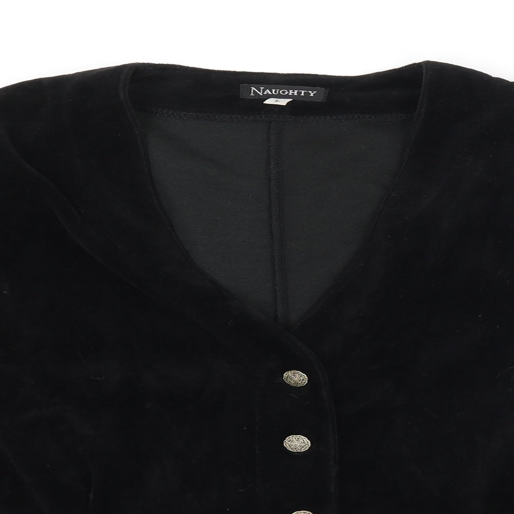 Naughty Womens Black Cotton Basic Blouse Size L V-Neck - Peplum Shoulder Pads