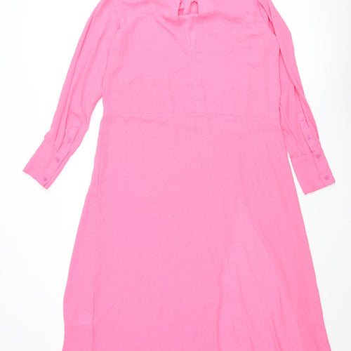 H&M Womens Pink Polyester Shift Size 10 Round Neck Button - Front Slit