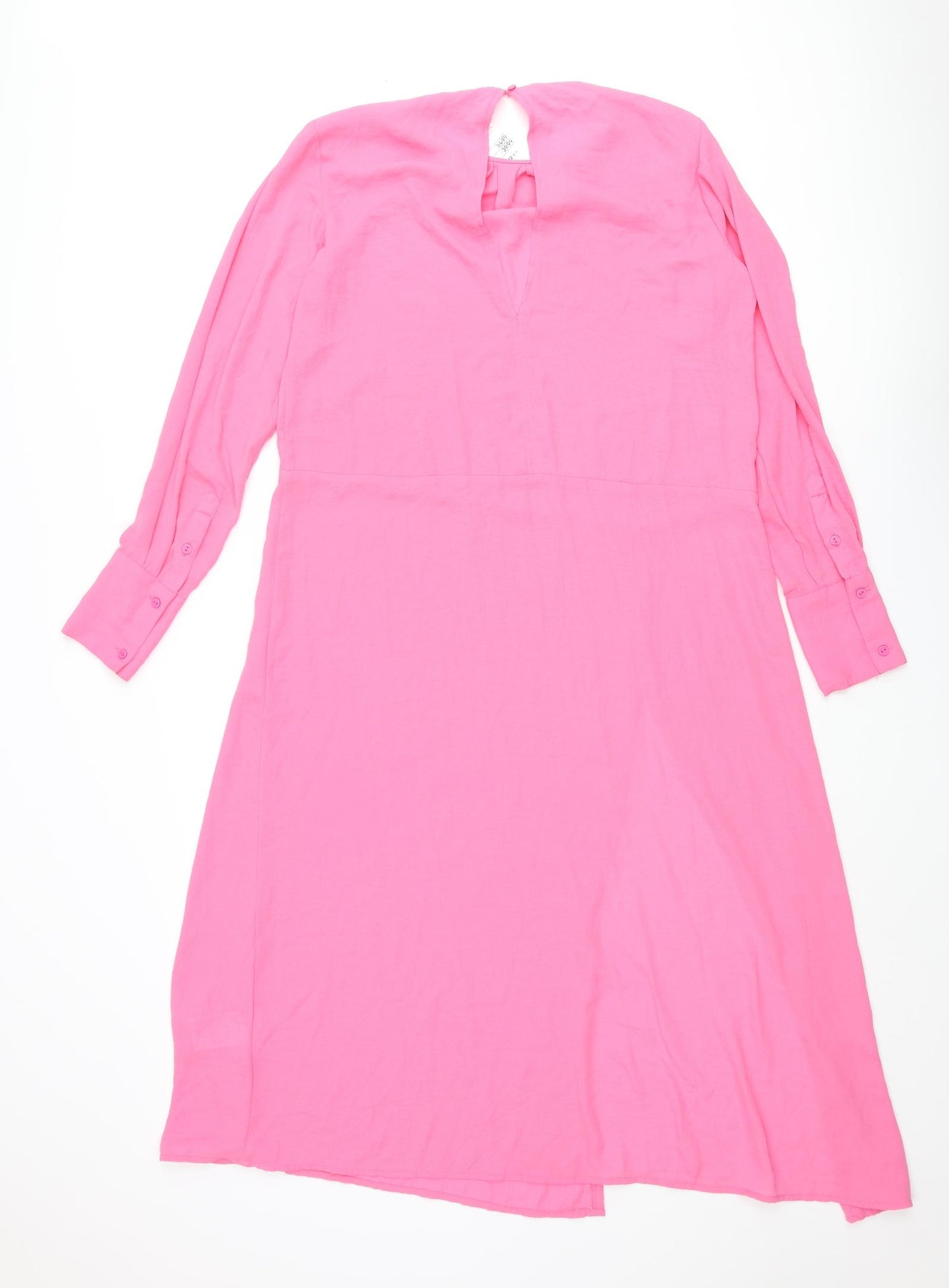 H&M Womens Pink Polyester Shift Size 10 Round Neck Button - Front Slit