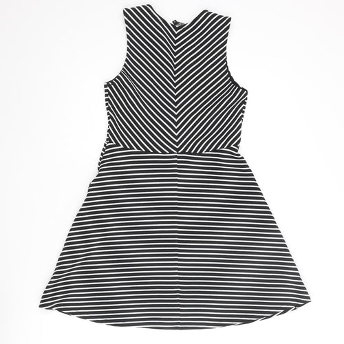 New Look Womens Black Striped Polyester A-Line Size 12 V-Neck Pullover