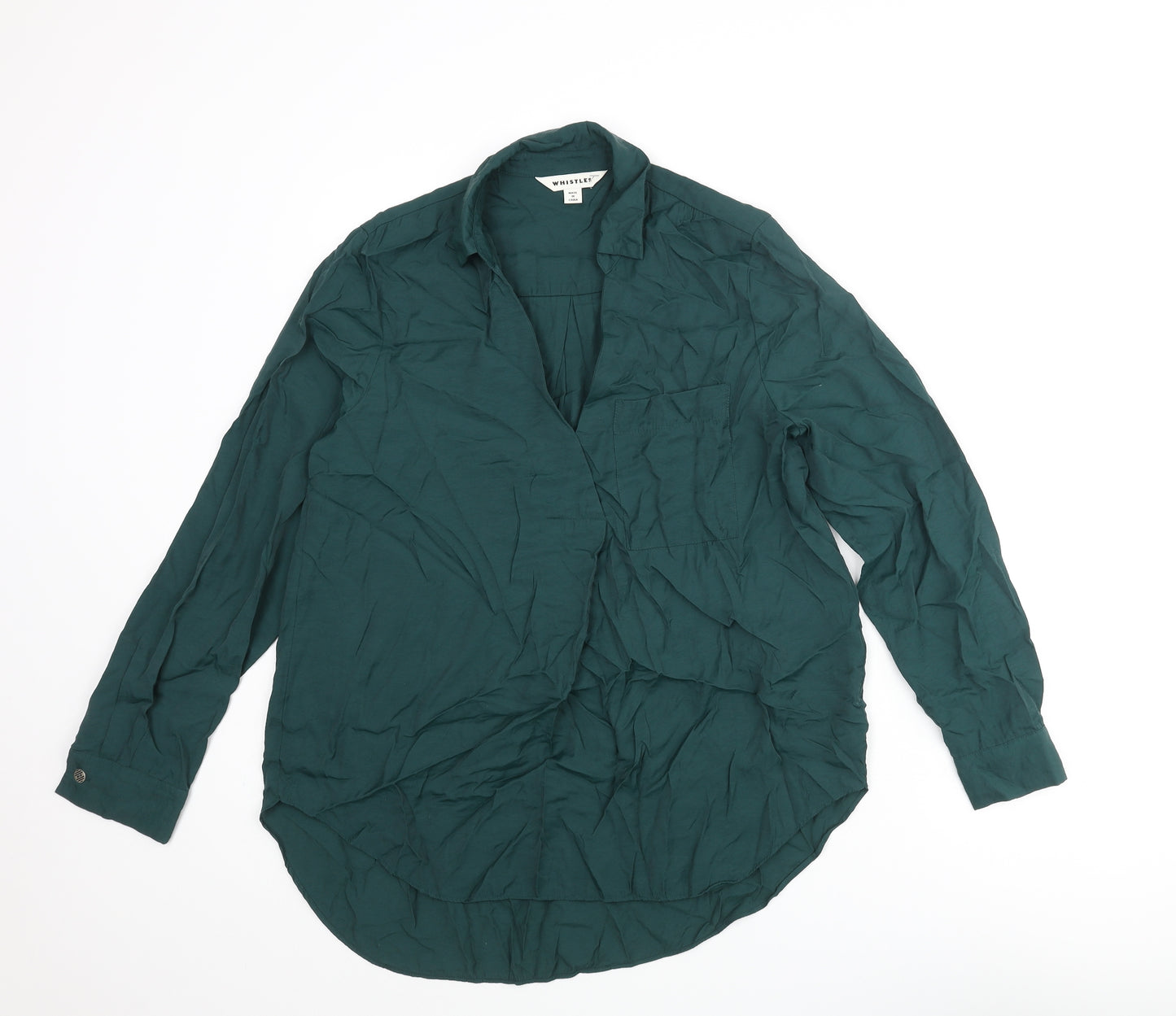 Whistles Womens Green Nylon Basic Blouse Size 10 Collared