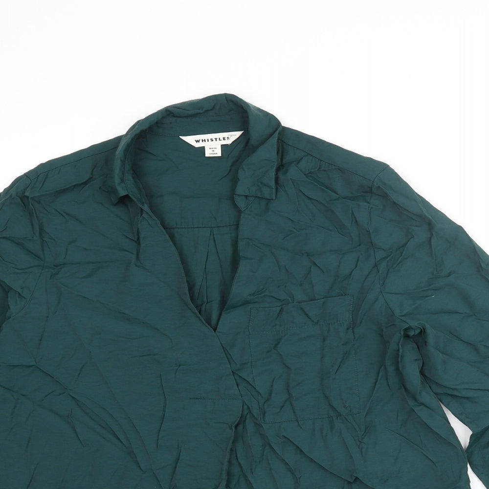 Whistles Womens Green Nylon Basic Blouse Size 10 Collared