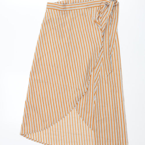 PRETTYLITTLETHING Womens Orange Striped Polyester Wrap Skirt Size 8 Tie