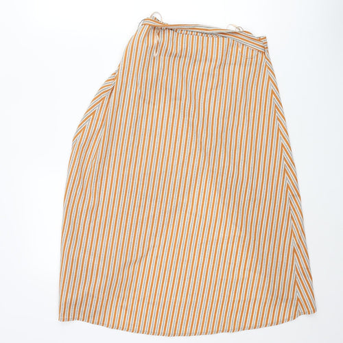 PRETTYLITTLETHING Womens Orange Striped Polyester Wrap Skirt Size 8 Tie