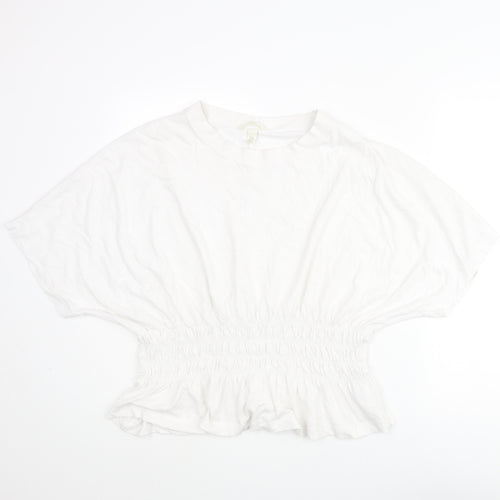 H&M Womens White Cotton Basic Blouse Size 2XL Round Neck - Rouched Peplum