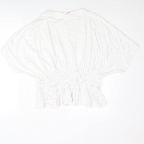 H&M Womens White Cotton Basic Blouse Size 2XL Round Neck - Rouched Peplum