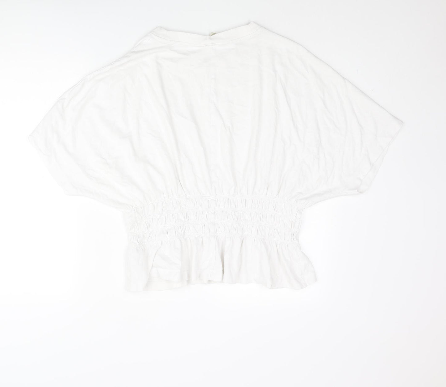 H&M Womens White Cotton Basic Blouse Size 2XL Round Neck - Rouched Peplum