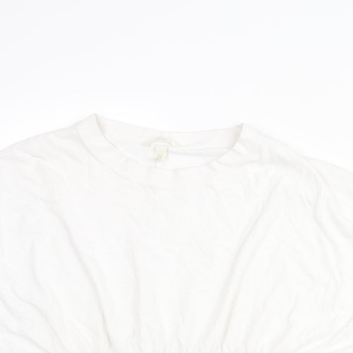 H&M Womens White Cotton Basic Blouse Size 2XL Round Neck - Rouched Peplum