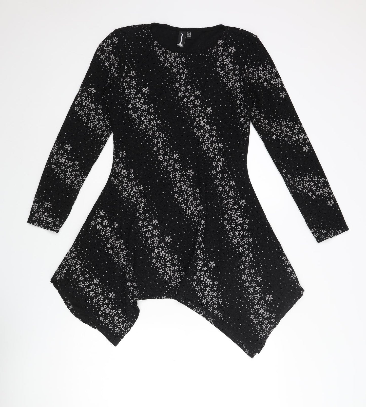 Izabel London Womens Black Floral Polyester Fit & Flare Size 12 Round Neck Pullover