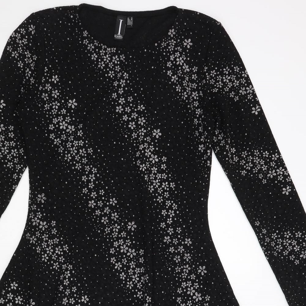 Izabel London Womens Black Floral Polyester Fit & Flare Size 12 Round Neck Pullover