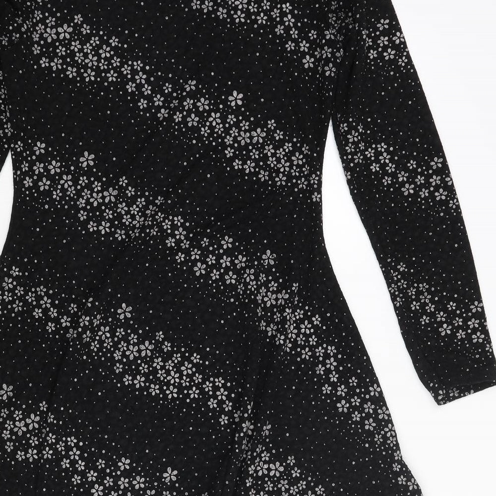 Izabel London Womens Black Floral Polyester Fit & Flare Size 12 Round Neck Pullover