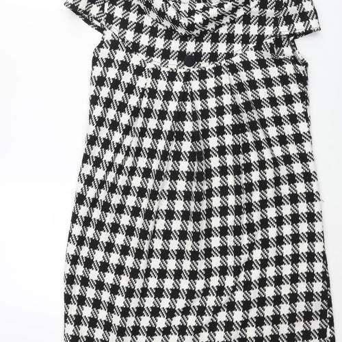 Tsega Womens Black Houndstooth Polyester Shift Size 10 Collared Button - Button Detail