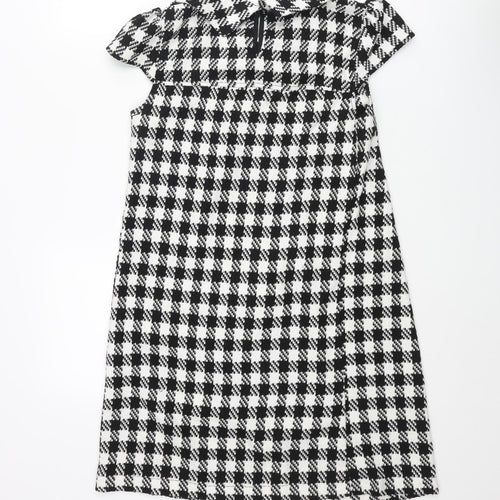 Tsega Womens Black Houndstooth Polyester Shift Size 10 Collared Button - Button Detail