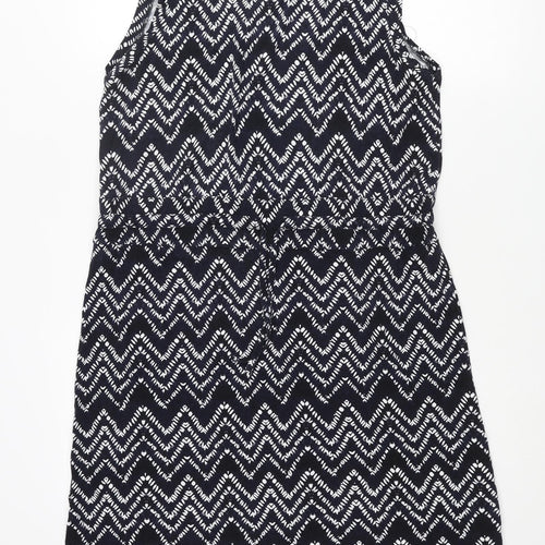 Warehouse Womens Blue Geometric Viscose Shift Size 12 Round Neck Pullover - Drawstring Waist