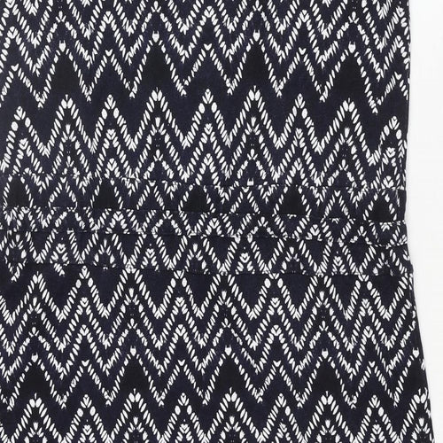 Warehouse Womens Blue Geometric Viscose Shift Size 12 Round Neck Pullover - Drawstring Waist