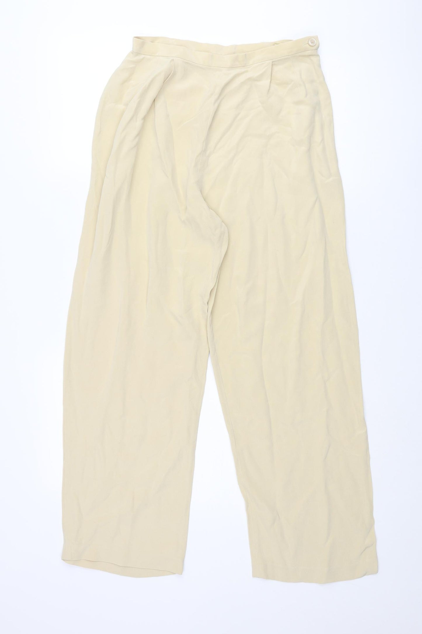 St Michael Womens Beige Silk Trousers Size 12 L27 in Regular Zip