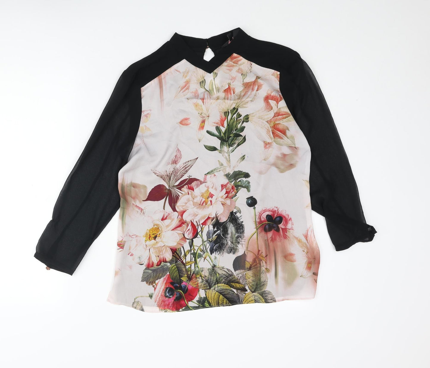 Ted Baker Womens Black Polyester Basic Blouse Size 8 Mock Neck - Floral Print