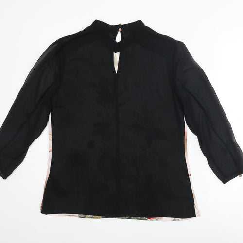 Ted Baker Womens Black Polyester Basic Blouse Size 8 Mock Neck - Floral Print