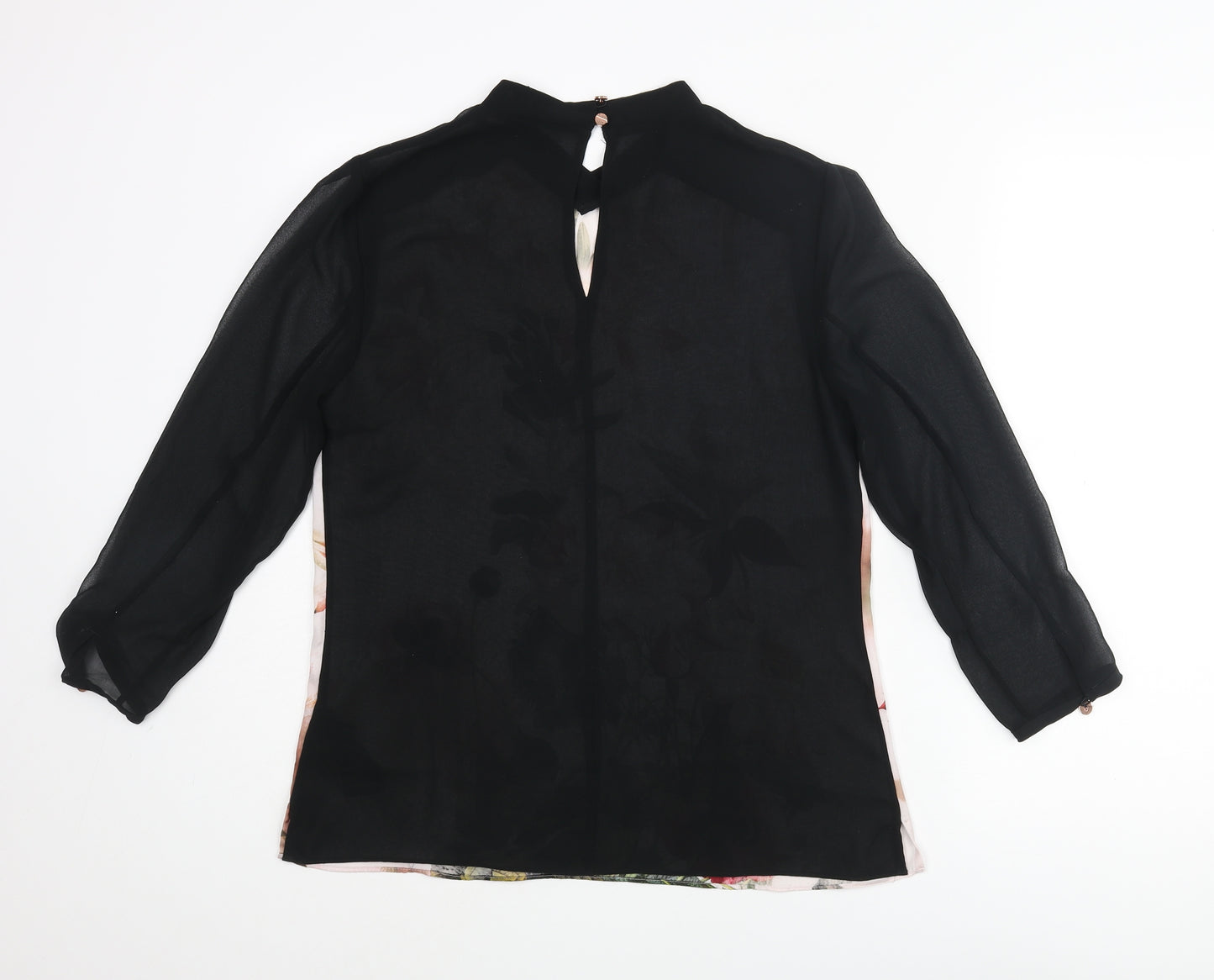 Ted Baker Womens Black Polyester Basic Blouse Size 8 Mock Neck - Floral Print