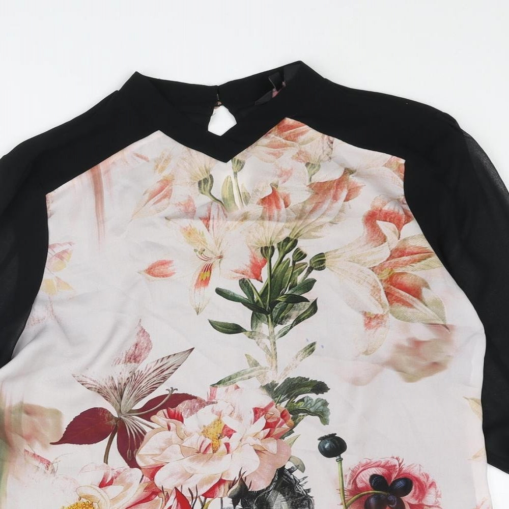 Ted Baker Womens Black Polyester Basic Blouse Size 8 Mock Neck - Floral Print