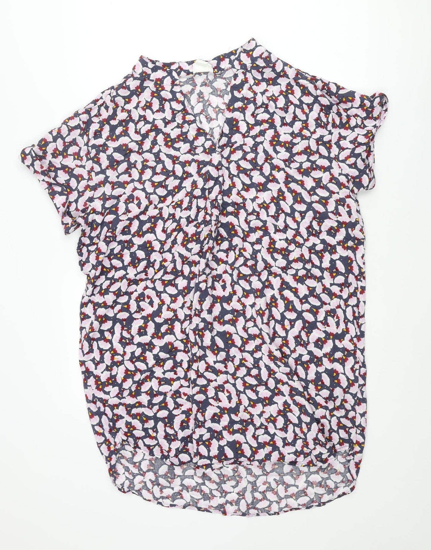 H&M Womens Multicoloured Geometric Viscose Shift Size 16 V-Neck Pullover