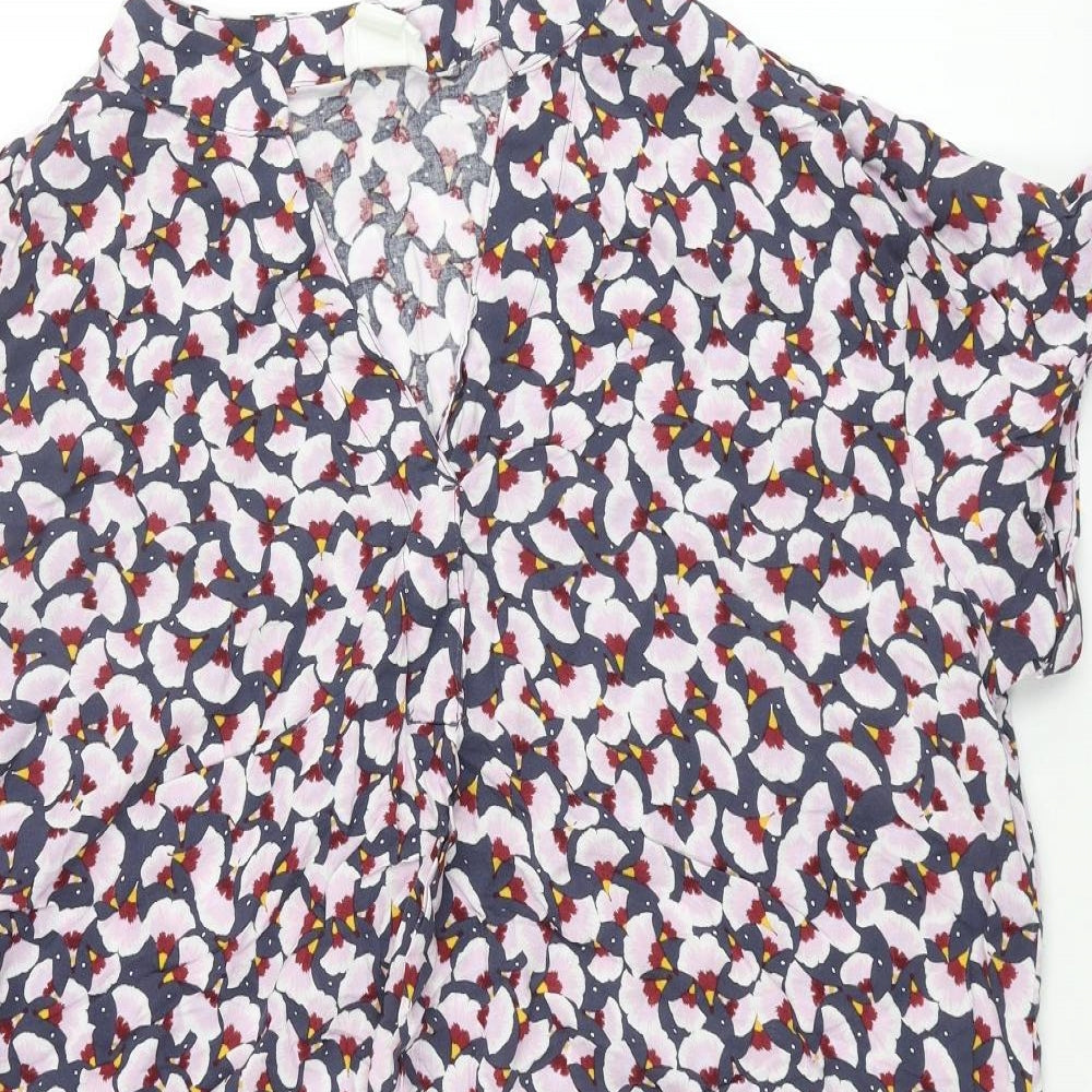 H&M Womens Multicoloured Geometric Viscose Shift Size 16 V-Neck Pullover
