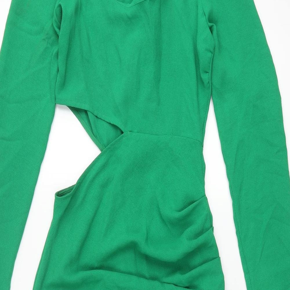 Zara Womens Green Polyester Maxi Size S Round Neck Zip - Rouched Cut Out Buckle Detail