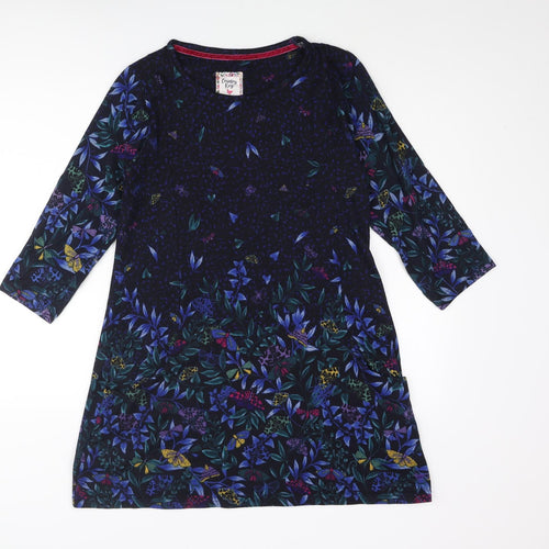EWM Womens Blue Geometric Polyester Jumper Dress Size S Round Neck Pullover - Butterfly Floral Print