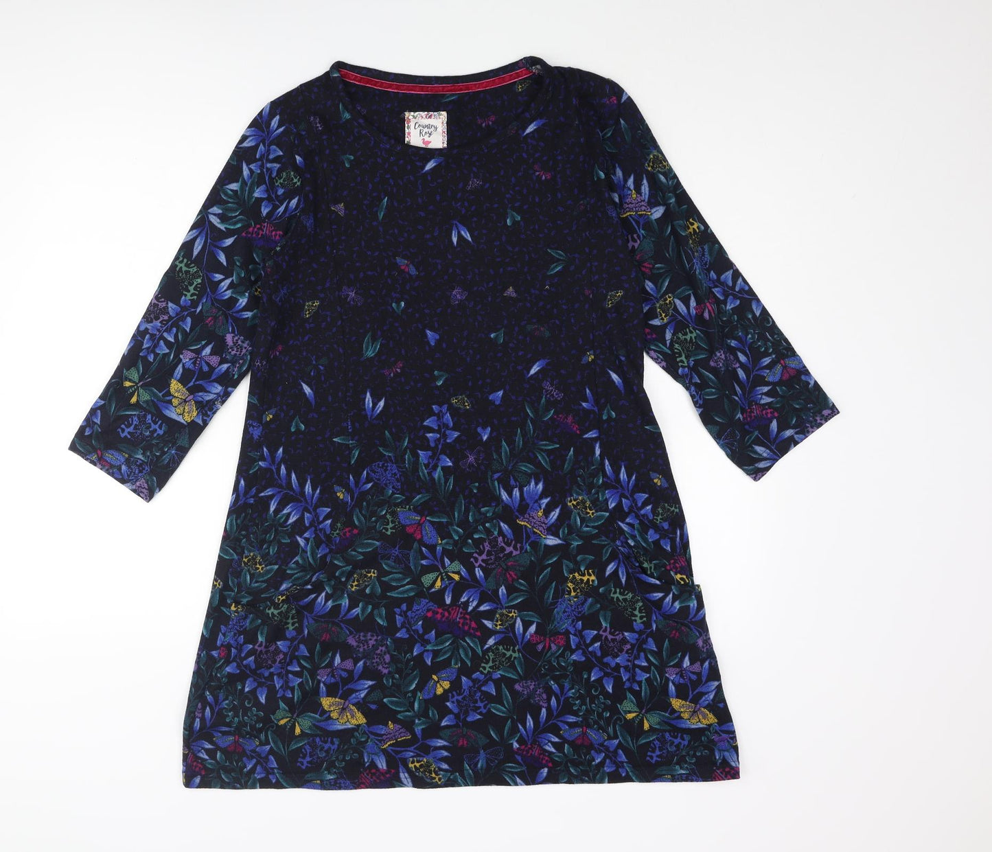 EWM Womens Blue Geometric Polyester Jumper Dress Size S Round Neck Pullover - Butterfly Floral Print