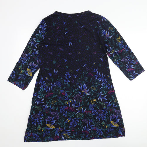 EWM Womens Blue Geometric Polyester Jumper Dress Size S Round Neck Pullover - Butterfly Floral Print