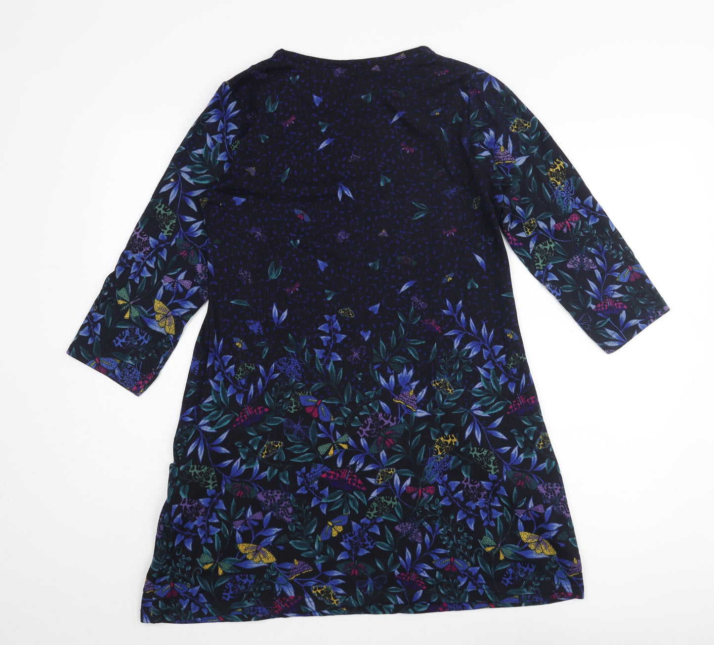 EWM Womens Blue Geometric Polyester Jumper Dress Size S Round Neck Pullover - Butterfly Floral Print