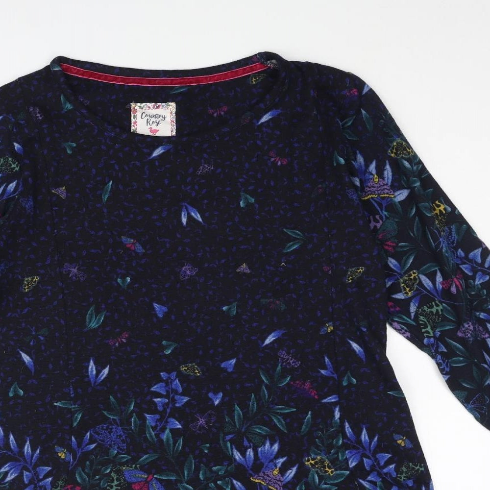 EWM Womens Blue Geometric Polyester Jumper Dress Size S Round Neck Pullover - Butterfly Floral Print