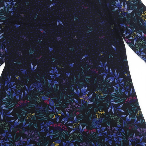 EWM Womens Blue Geometric Polyester Jumper Dress Size S Round Neck Pullover - Butterfly Floral Print