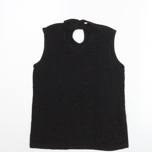 D'Lisle Girls Black Nylon Camisole Blouse Size 12 Years Mock Neck Button - Keyhole Neck Glitter