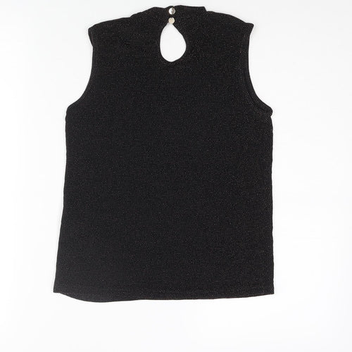 D'Lisle Girls Black Nylon Camisole Blouse Size 12 Years Mock Neck Button - Keyhole Neck Glitter