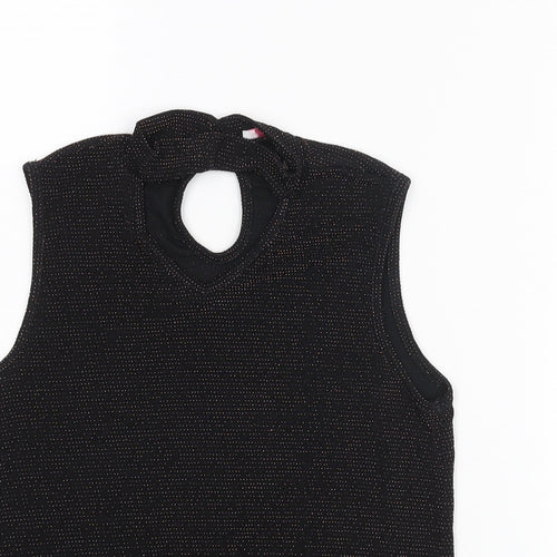 D'Lisle Girls Black Nylon Camisole Blouse Size 12 Years Mock Neck Button - Keyhole Neck Glitter