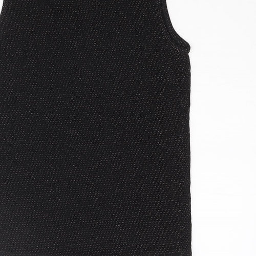 D'Lisle Girls Black Nylon Camisole Blouse Size 12 Years Mock Neck Button - Keyhole Neck Glitter