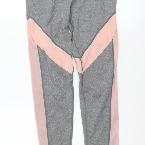 South Beach Womens Grey Colourblock Polyester Cropped Leggings Size 10 L30 in Regular Pullover - Mesh Side Detail