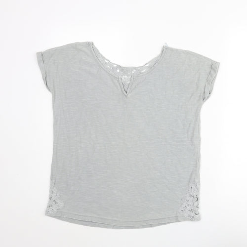 NEXT Womens Grey Cotton Basic Blouse Size 6 V-Neck - Lace Detail