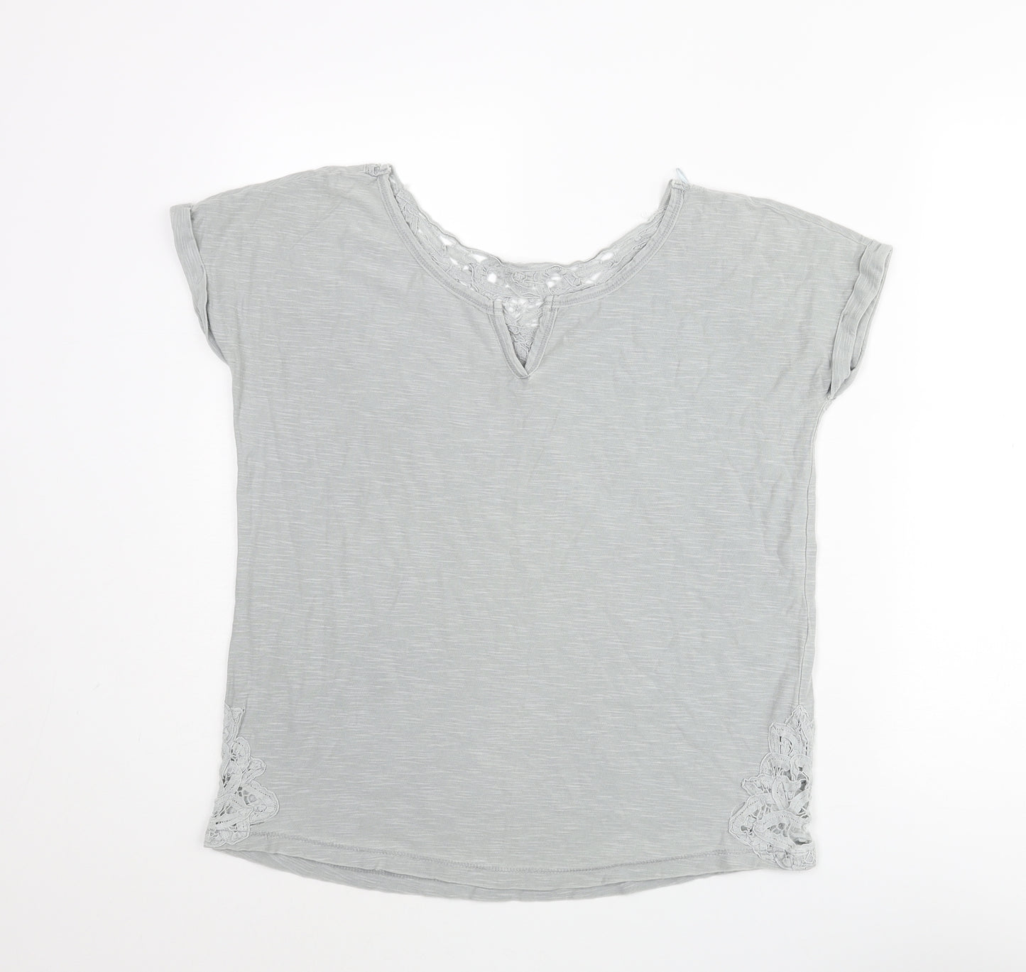 NEXT Womens Grey Cotton Basic Blouse Size 6 V-Neck - Lace Detail
