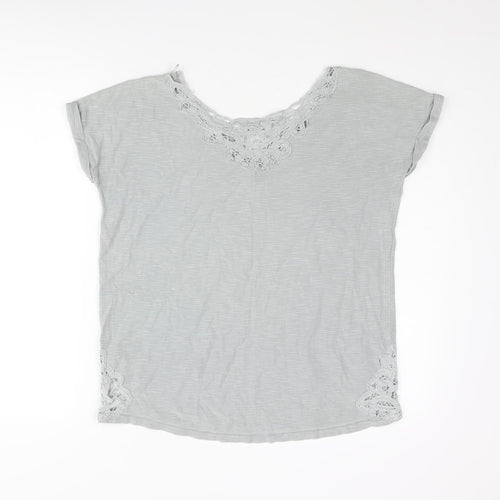 NEXT Womens Grey Cotton Basic Blouse Size 6 V-Neck - Lace Detail