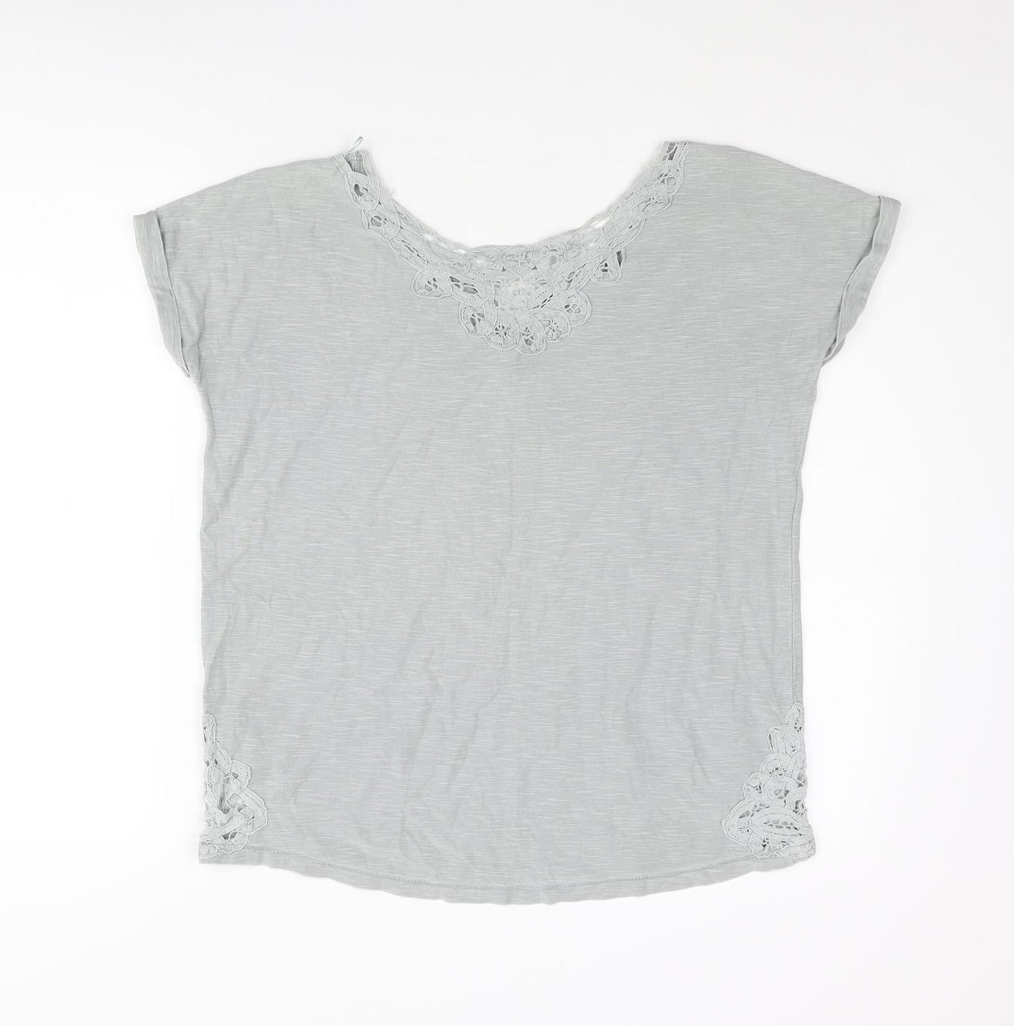 NEXT Womens Grey Cotton Basic Blouse Size 6 V-Neck - Lace Detail