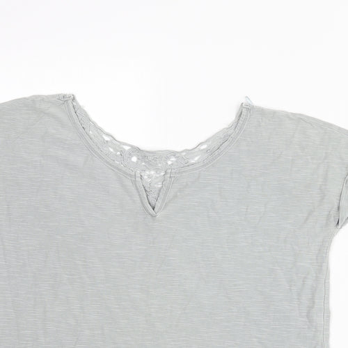 NEXT Womens Grey Cotton Basic Blouse Size 6 V-Neck - Lace Detail