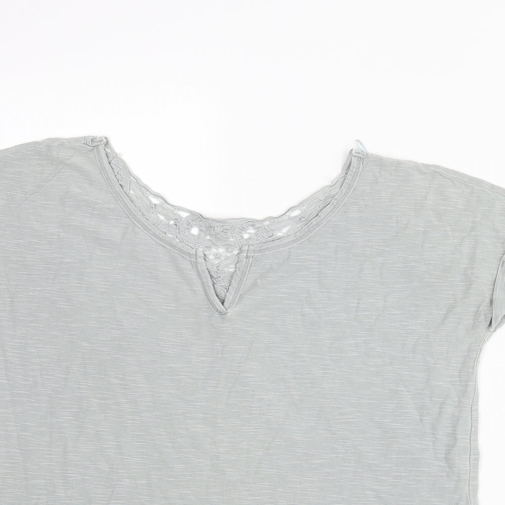 NEXT Womens Grey Cotton Basic Blouse Size 6 V-Neck - Lace Detail