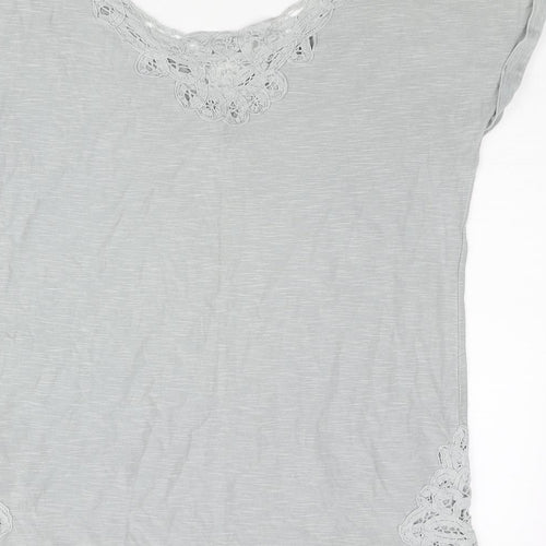 NEXT Womens Grey Cotton Basic Blouse Size 6 V-Neck - Lace Detail
