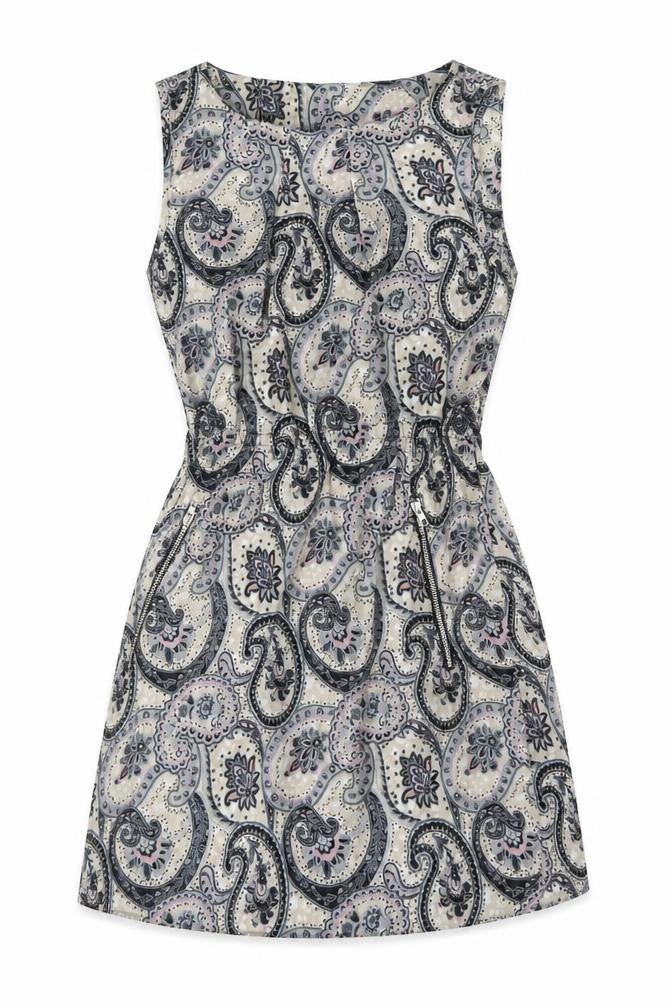 Front view of Tutti Frutti women’s multicoloured paisley polyester a-line, size M, round neck pullover