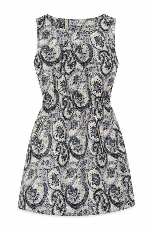 Front view of Tutti Frutti women’s multicoloured paisley polyester a-line, size M, round neck pullover