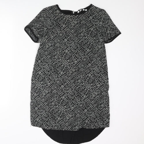 New Look Womens Black Polyester Shift Size 12 Round Neck Zip - Geometric Print
