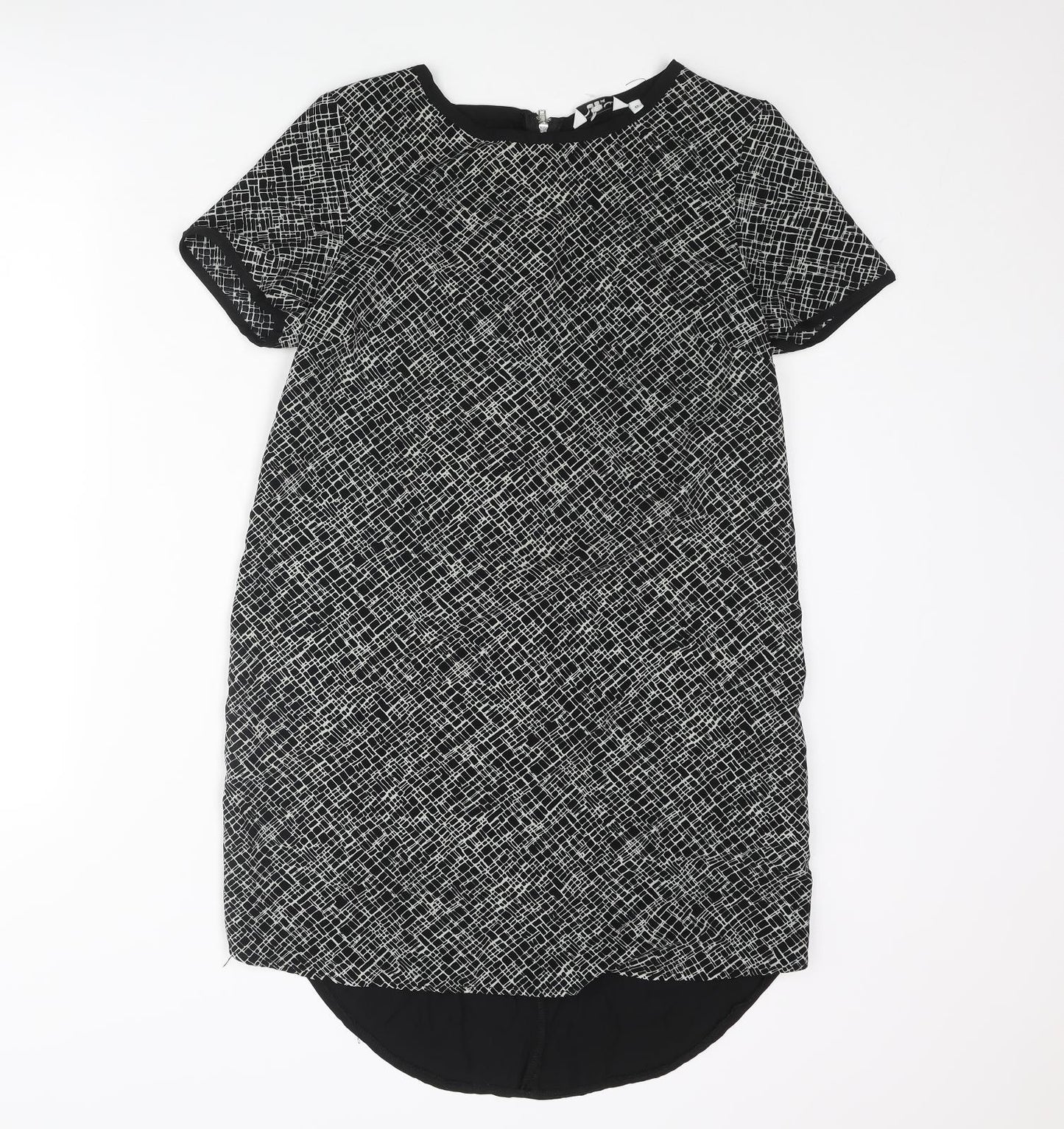 New Look Womens Black Polyester Shift Size 12 Round Neck Zip - Geometric Print