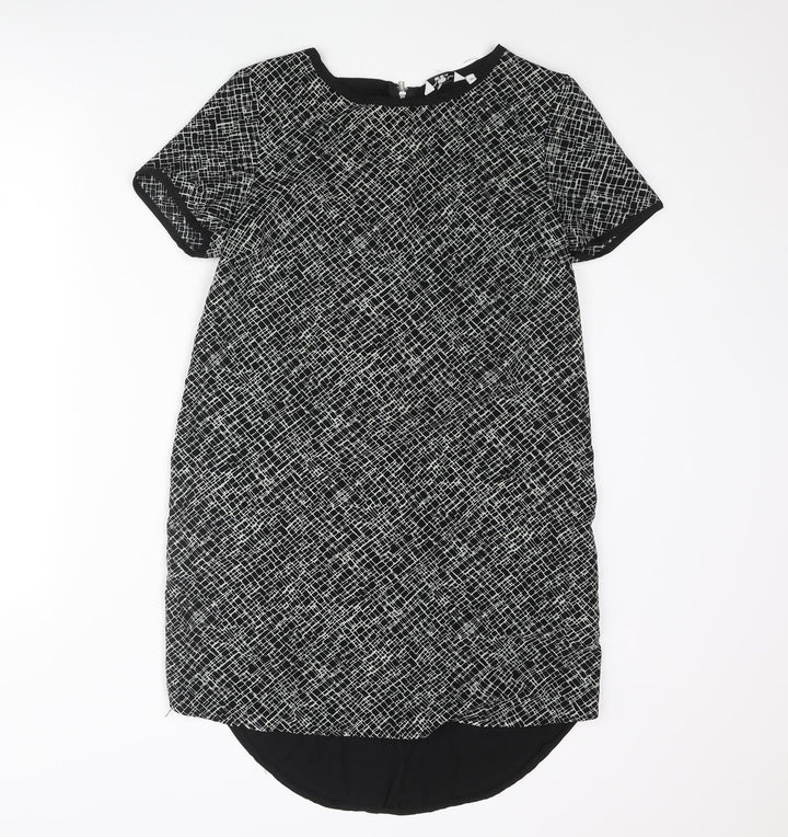 New Look Womens Black Polyester Shift Size 12 Round Neck Zip - Geometric Print